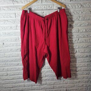 White Stag Womens Pants 3X Plus Capri Pull On Red Crinkle Crepe RED17E